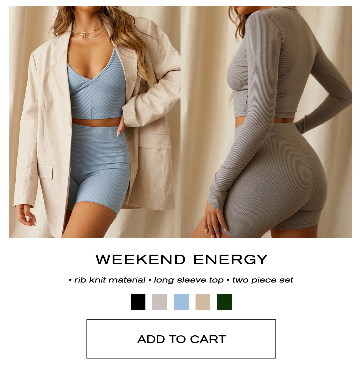  WEEKEND ENERGY rib knit material long sleeve top two piece set ADD TO CART 